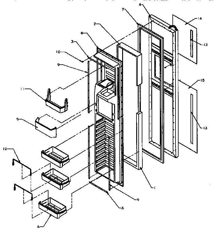 Freezer Door Diagram and Parts List for SXD25NP-P1162420W  Amana Refrigerator