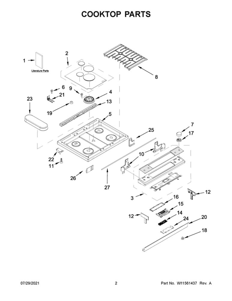 Cooktop Parts Diagram and Parts List for JGS1450FS1  Maytag Range