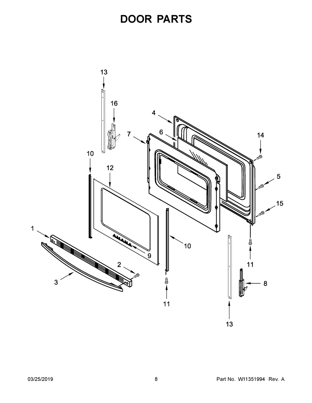 Door Parts Diagram and Parts List for YAER6303MFS2  Maytag Range