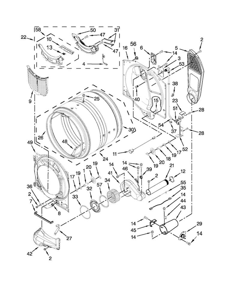 Bulkhead Parts Diagram and Parts List for MGD7000XG1  Maytag Dryer