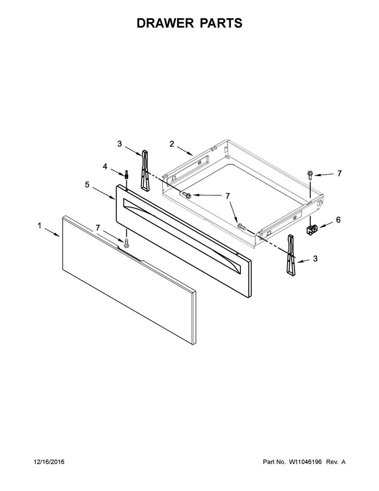 Drawer Parts Diagram and Parts List for YAES6603SFW0  Amana Range