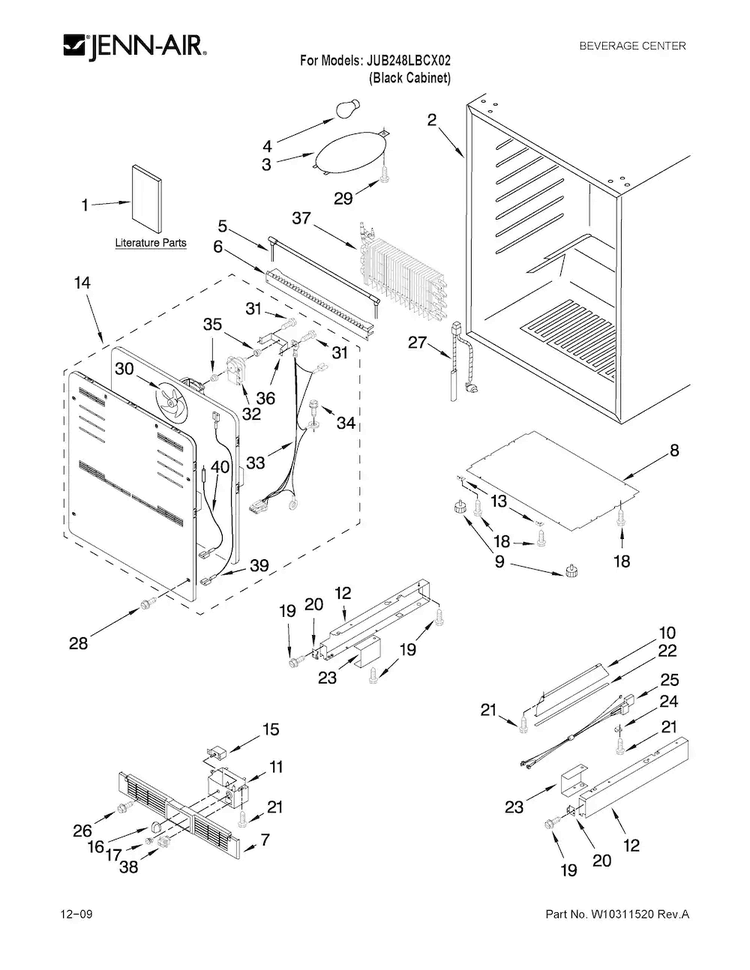 Cabinet Parts Diagram and Parts List for JUB248LBCX02  Jenn-Air Wine and Beverage Cooler