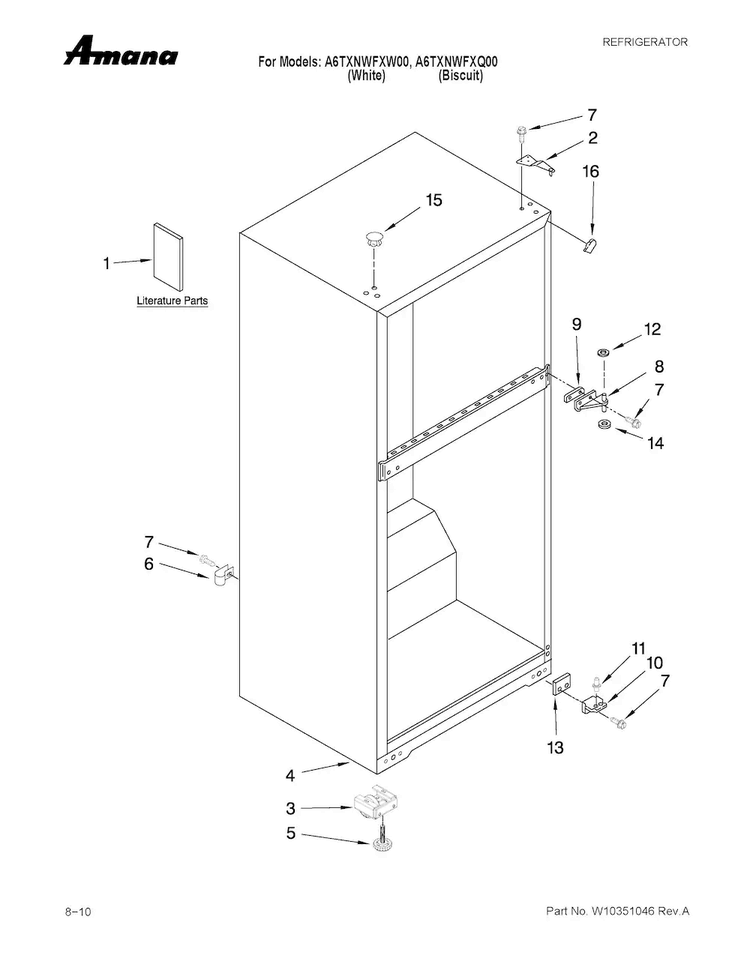 Cabinet Parts Diagram and Parts List for A6TXNWFXW00  Amana Refrigerator