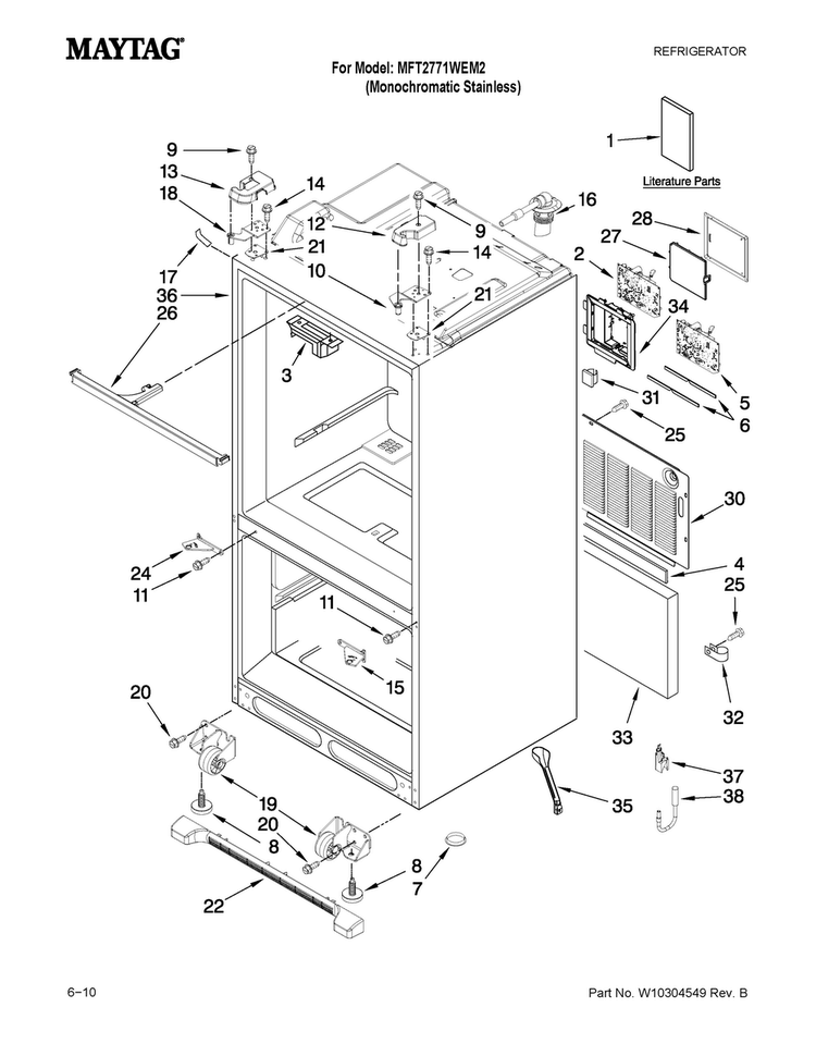 Cabinet Parts Diagram and Parts List for MFT2771WEM2  Maytag Refrigerator