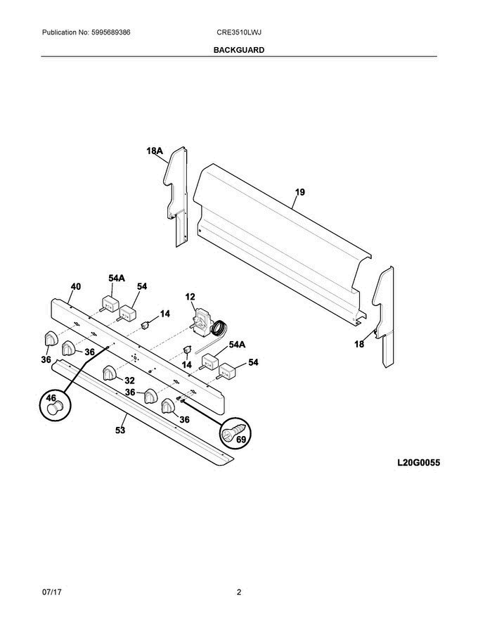 02 - Backguard Diagram and Parts List for CRE3510LWJ  Crosley Range