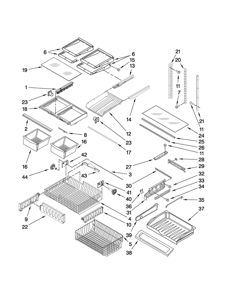 Shelf Parts Diagram and Parts List for MFF2558VEB3  Maytag Refrigerator