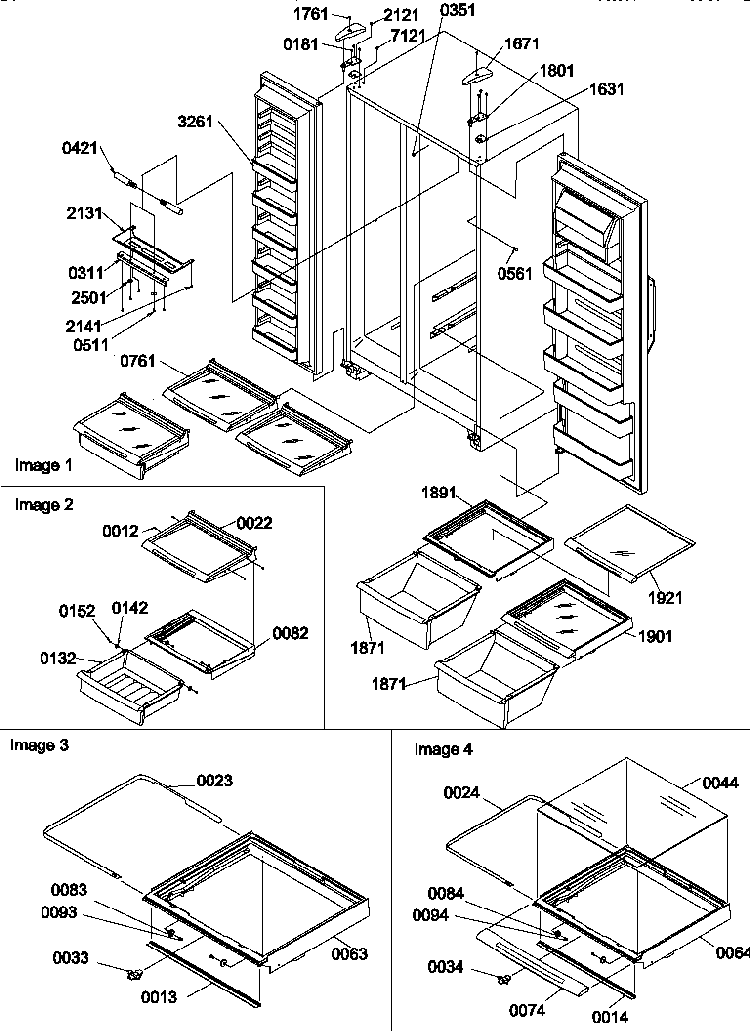 Refrigerator/freezer Shelves, Lights, And Hinges Diagram and Parts List for SX322S2W-P1307302WW  Amana Refrigerator