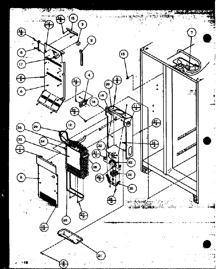 Evaporator And Air Handling Diagram and Parts List for 36501W-P1121705WW  Amana Refrigerator