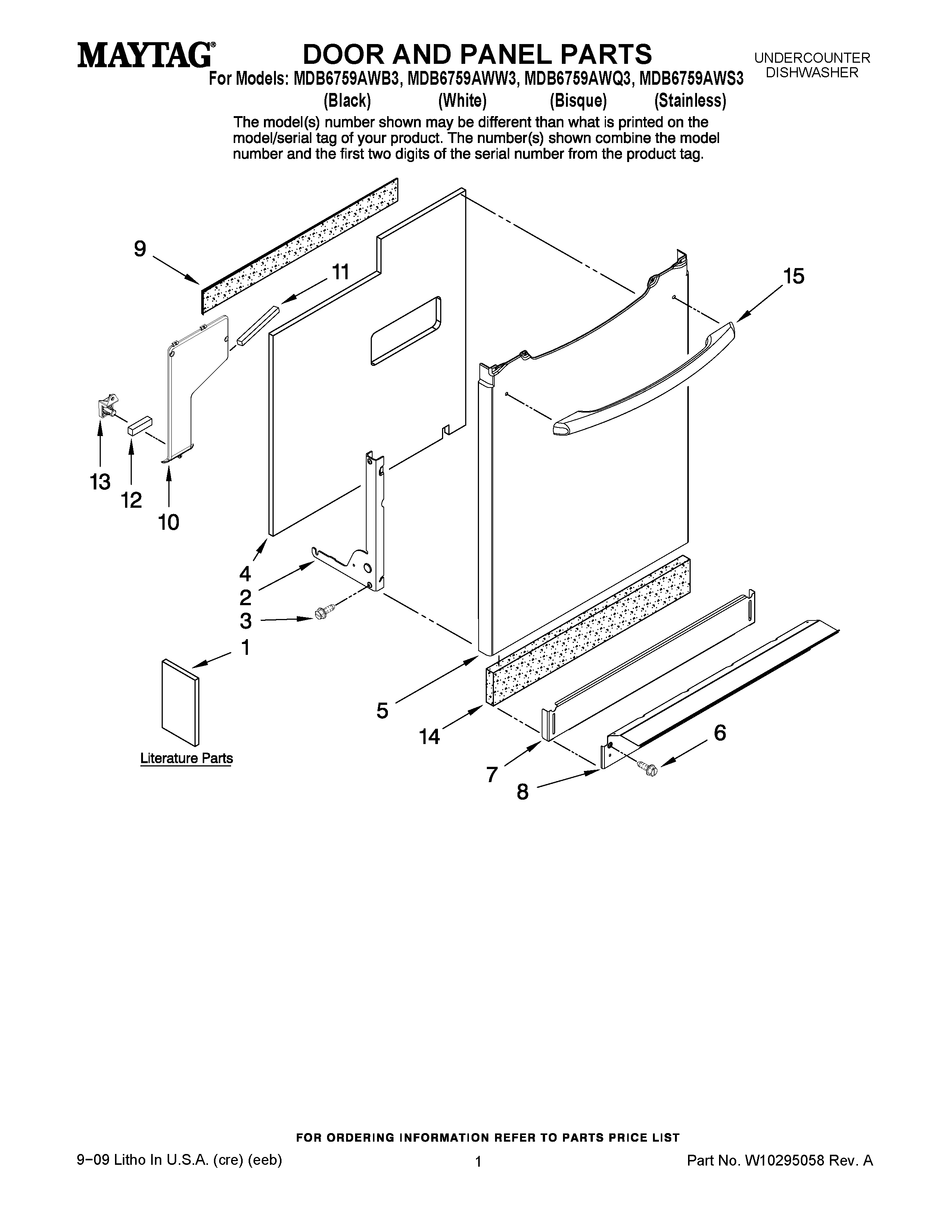 01 - DOOR AND PANEL PARTS Diagram and Parts List for MDB6759AWW3  Maytag Dishwasher