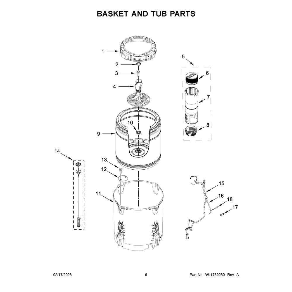 Basket And Tub Parts Diagram and Parts List for MVW6500MW1  Maytag Washer