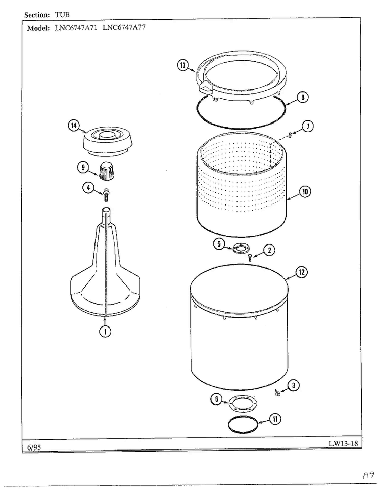 Tub Diagram and Parts List for 6747A77  Norge Washer
