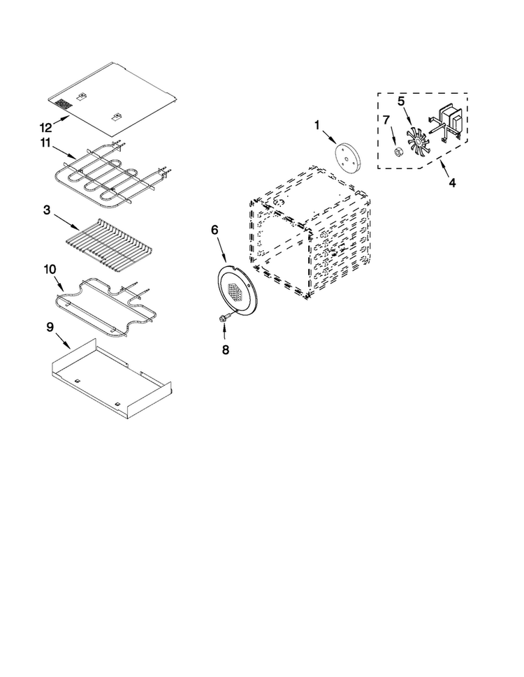 18" Internal Oven Parts Diagram and Parts List for JDRP548WP01  Jenn-Air Range