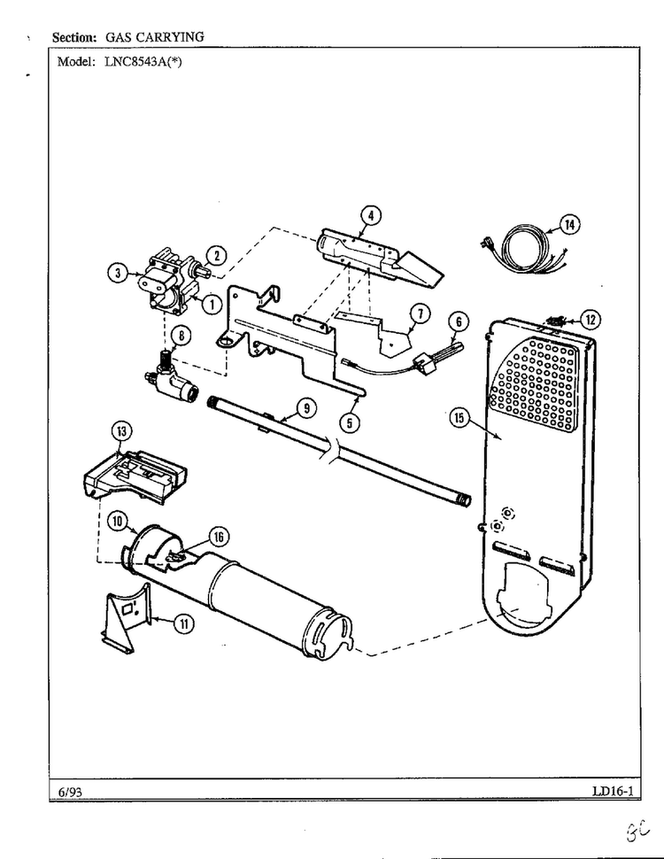Gas Carrying Diagram and Parts List for 8543A  Norge Dryer