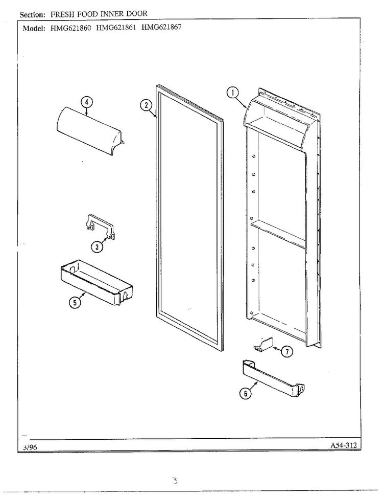 Fresh Food Inner Door Diagram and Parts List for HMG621860  Admiral Refrigerator