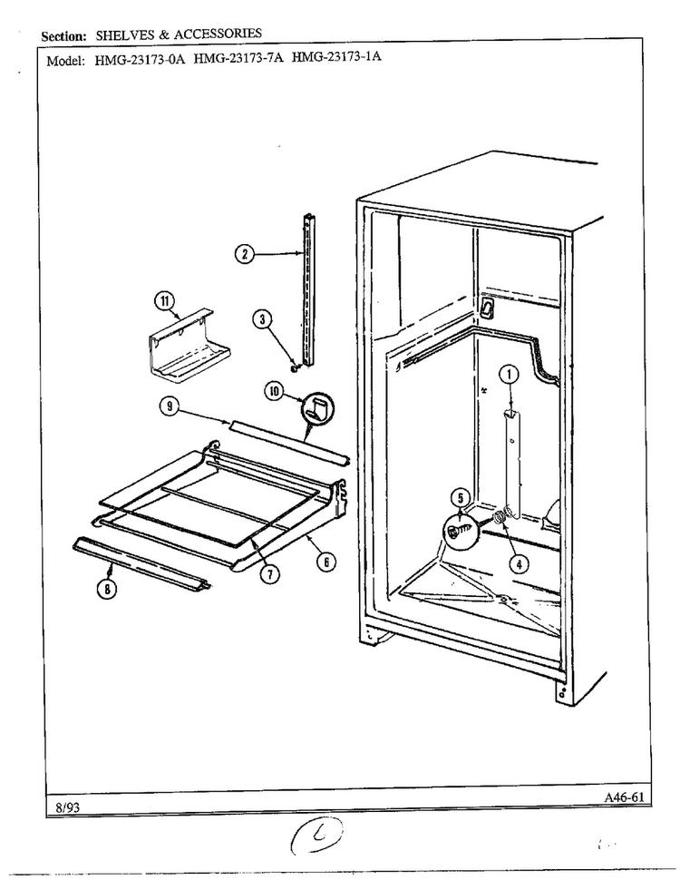 Shelves And Accessories Diagram and Parts List for 23173-0A  Admiral Refrigerator
