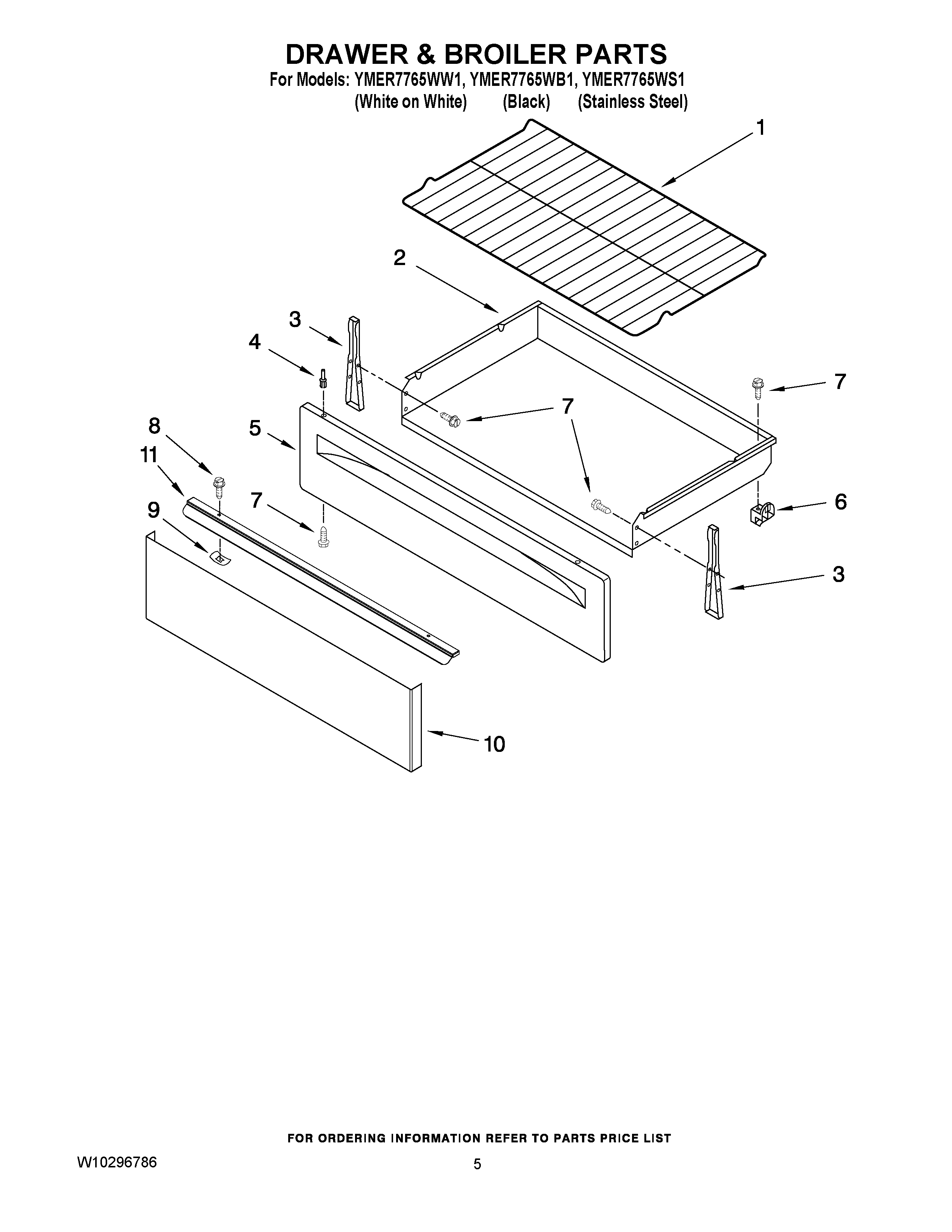 04 - DRAWER & BROILER PARTS Diagram and Parts List for YMER7765WS1  Maytag Range