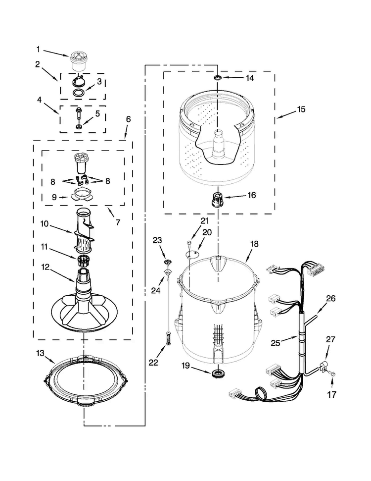 Basket And Tub Parts Diagram and Parts List for MVWC200BW0  Maytag Washer