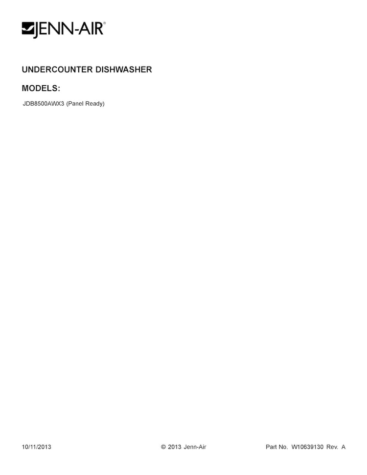 Cover Sheet Diagram and Parts List for JDB8500AWX3  Jenn-Air Dishwasher