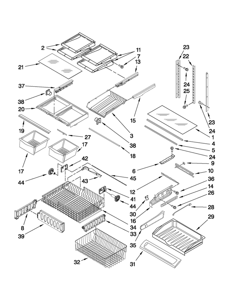 Shelf Parts Diagram and Parts List for MFD2562VEB9  Maytag Refrigerator