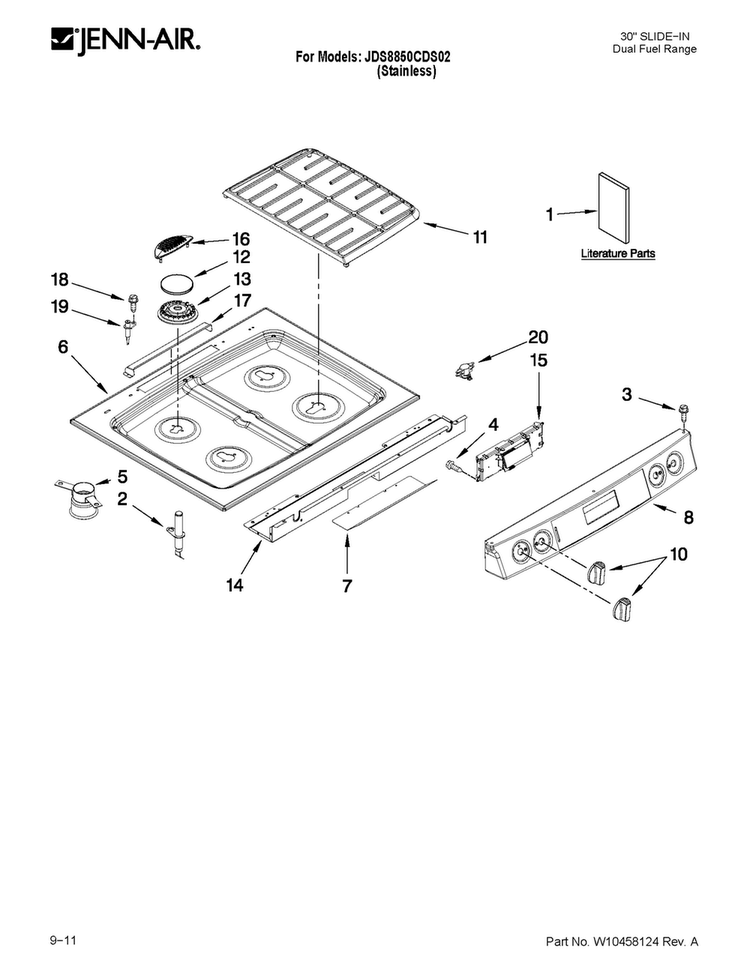 Cooktop Parts Diagram and Parts List for JDS8850CDS02  Jenn-Air Range