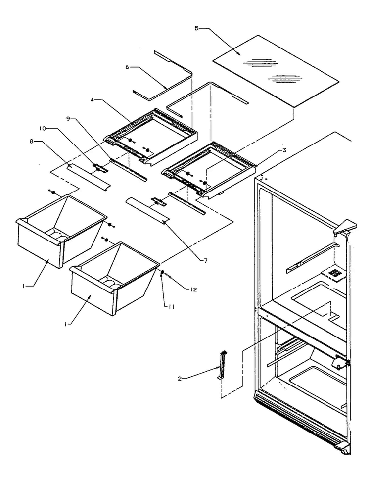 Crisper Compartment Diagram and Parts List for BX22A2-P1161606W  Amana Refrigerator