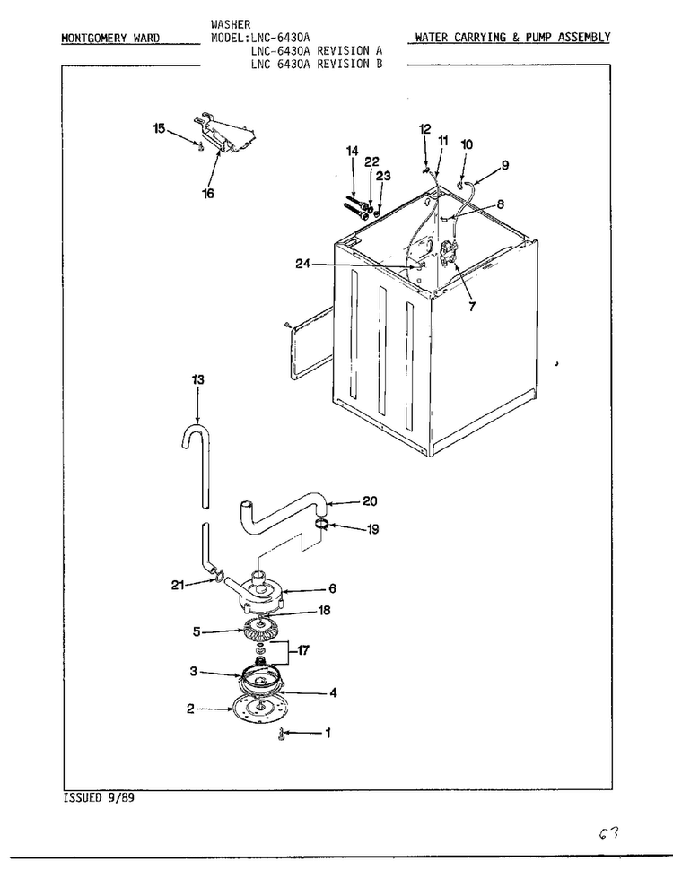 Water Carrying Parts Diagram and Parts List for 6430 LOT A REV B Norge Washer