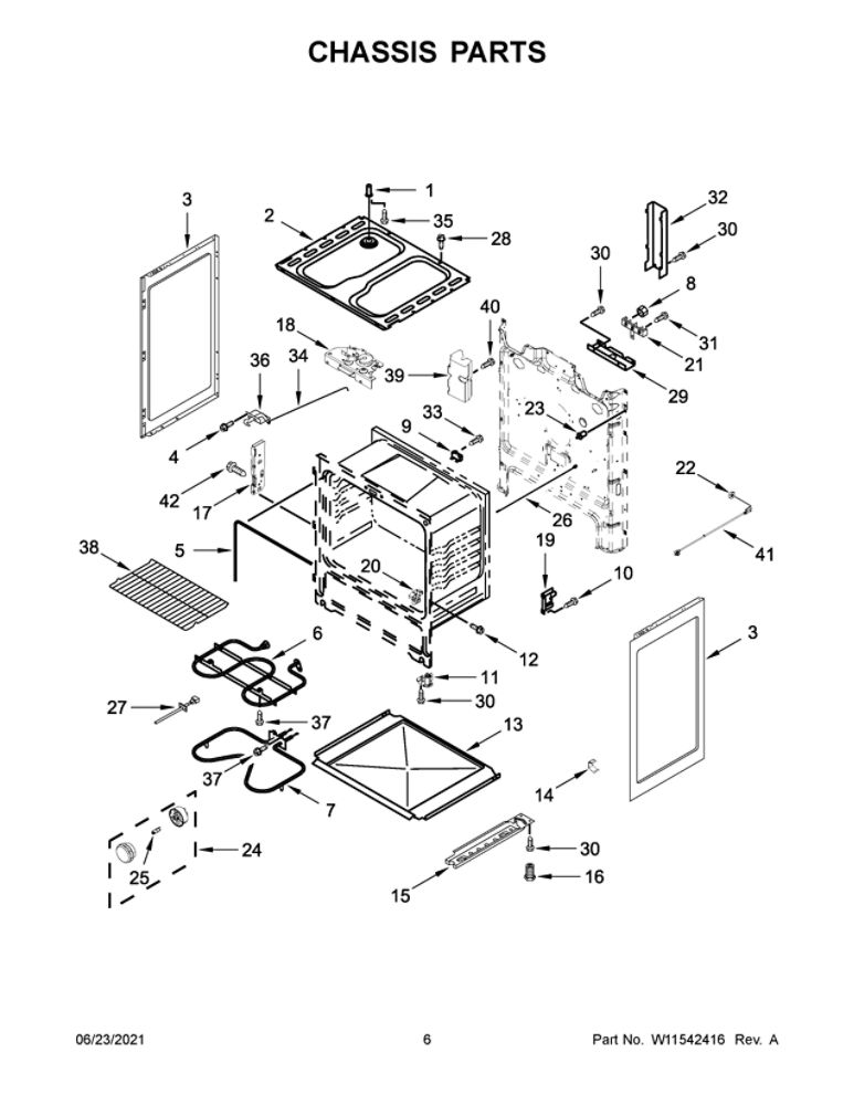 Chassis Parts Diagram and Parts List for YACR4503SFW6  Amana Range