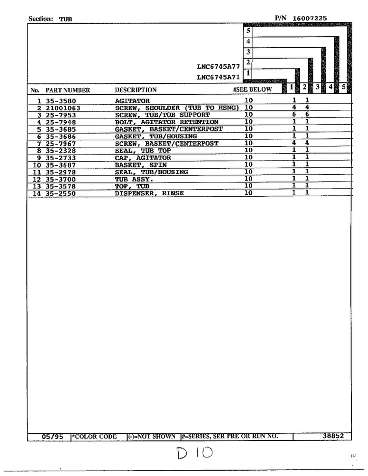 Tub Page 2 Diagram and Parts List for 6745A71  Norge Washer