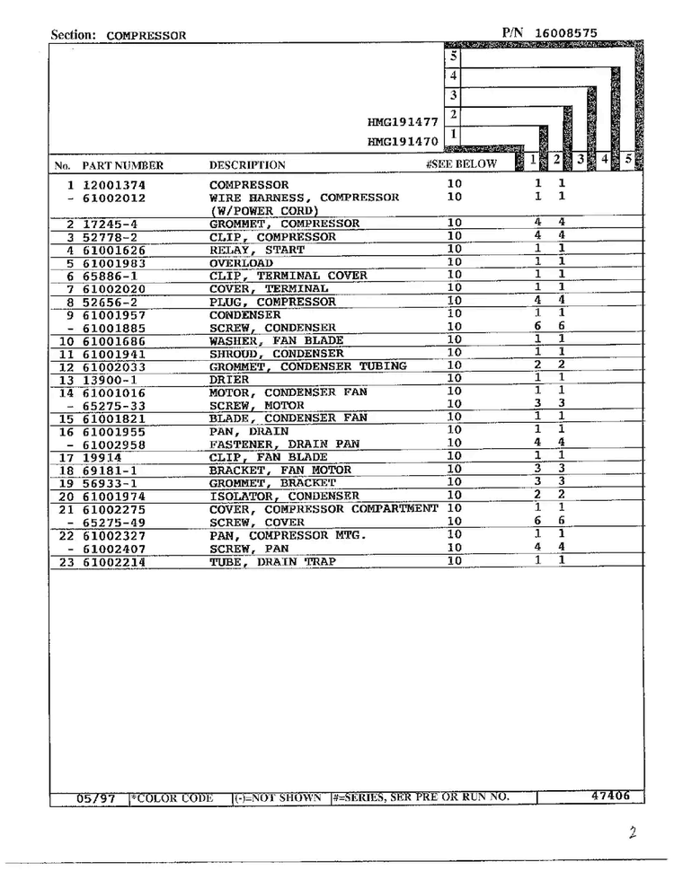 Compressor Page 2 Diagram and Parts List for HMG191470  Admiral Refrigerator
