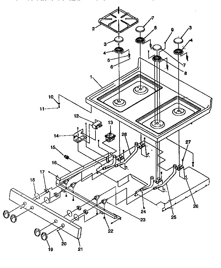 Main Top Diagram and Parts List for ARG7301L-P1143315NL  Amana Range