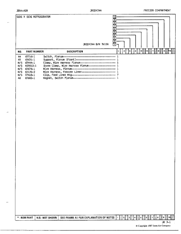 Freezer Compartment Page 3 Diagram and Parts List for 24882  Jenn-Air Refrigerator