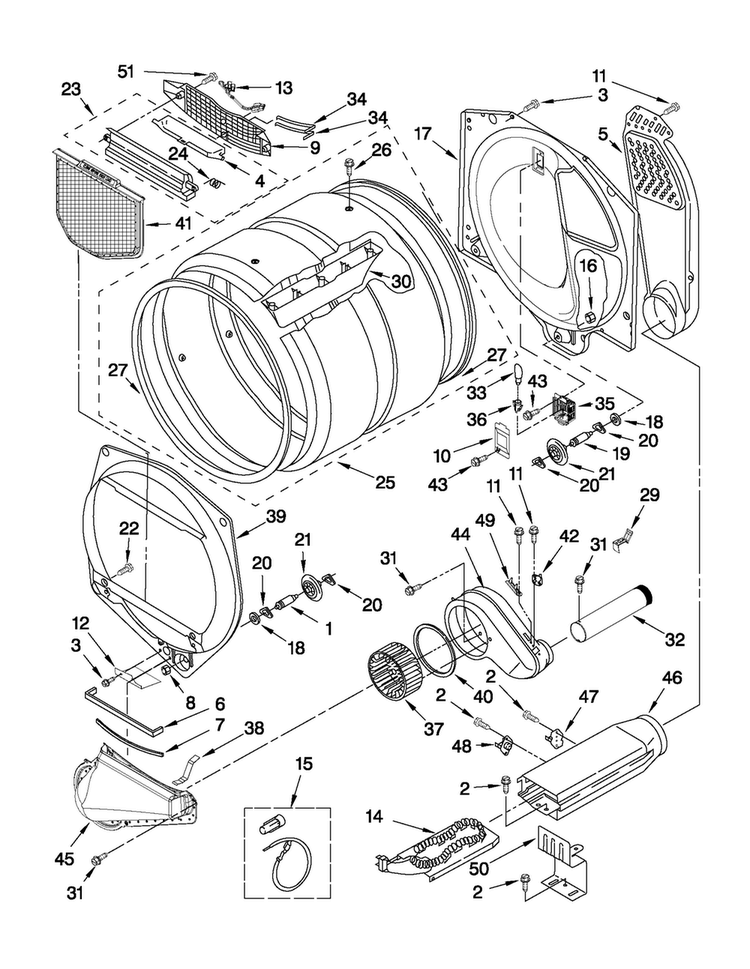 Bulkhead Parts Diagram and Parts List for 7MMEDX550XW0  Maytag Dryer