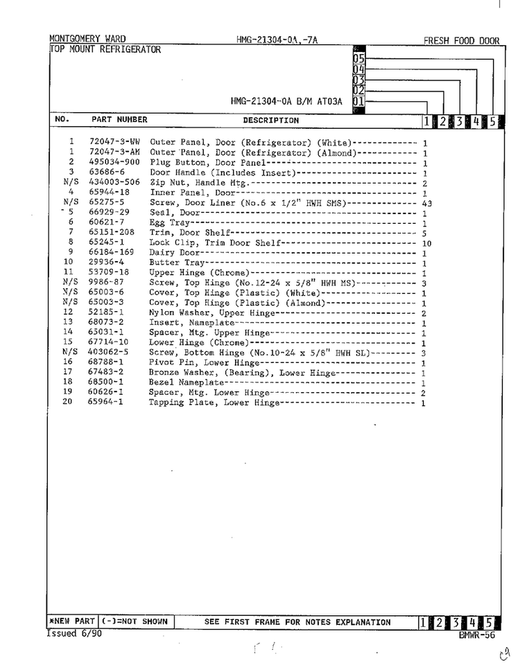 Fresh Food Door Page 3 Diagram and Parts List for 21304-0A  Admiral Refrigerator