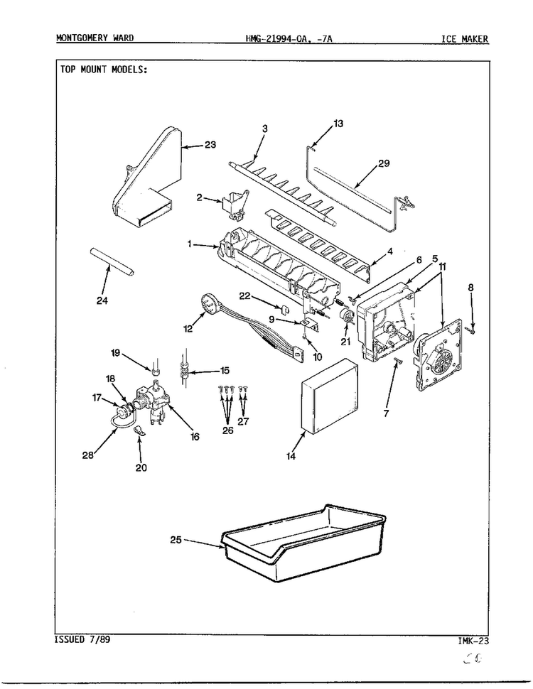 Ice Maker Diagram and Parts List for 21994-OA  Admiral Refrigerator