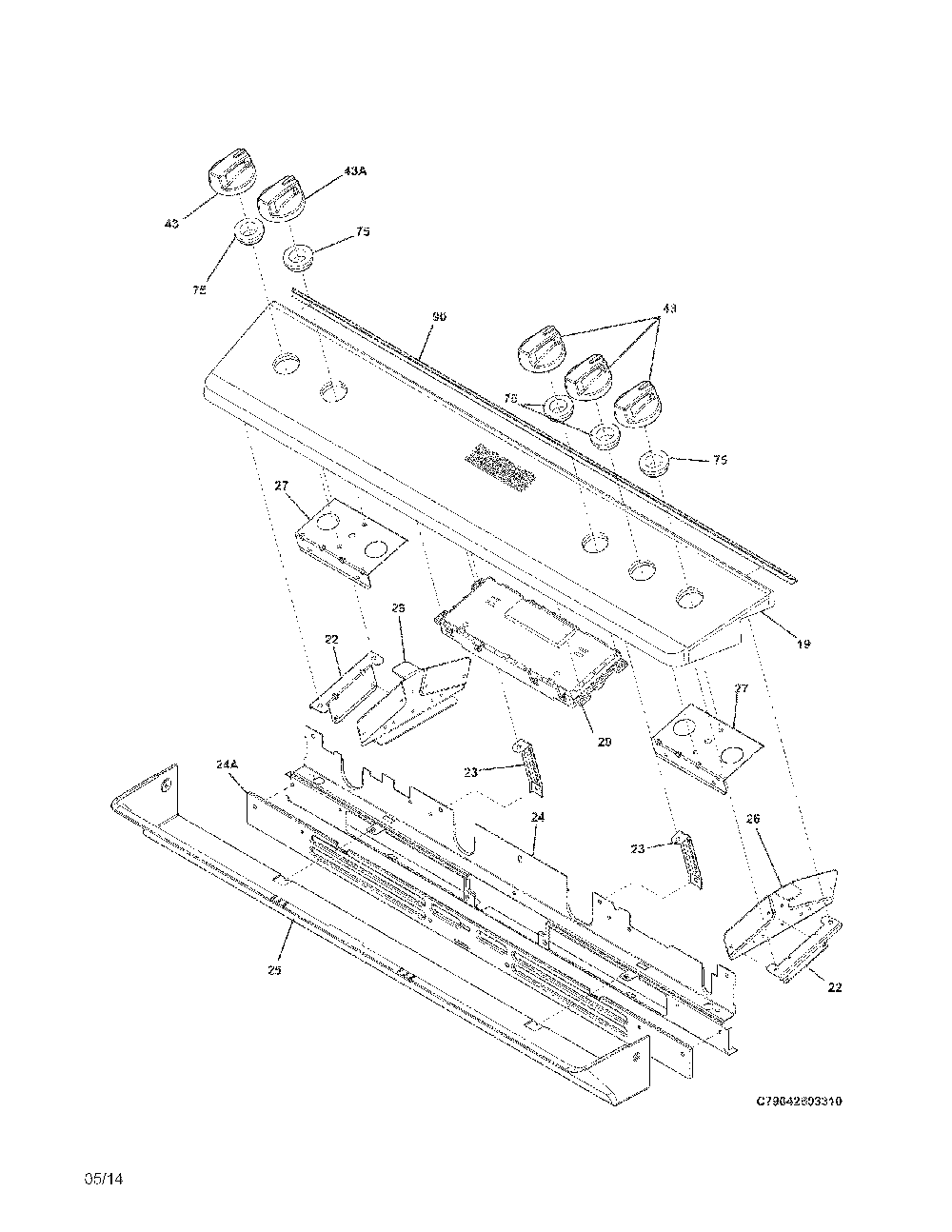 Backguard Diagram and Parts List for 79032643311  Kenmore Range