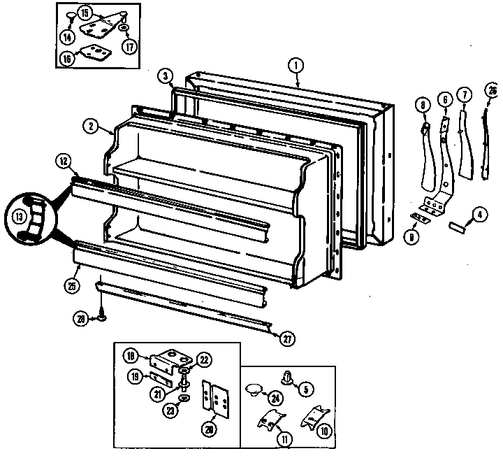 Freezer Door Diagram and Parts List for NT173MW DC24C Norge Refrigerator
