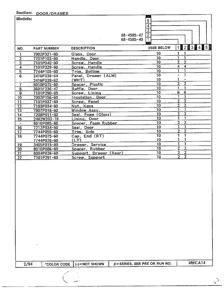 Door-drawer Page 2 Diagram and Parts List for 68-4585-40  Magic Chef Range