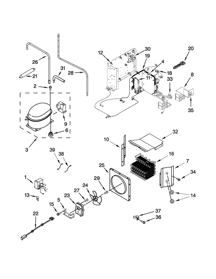 Upper Unit Parts Diagram and Parts List for JS42NXFXDW05  Jenn-Air Refrigerator