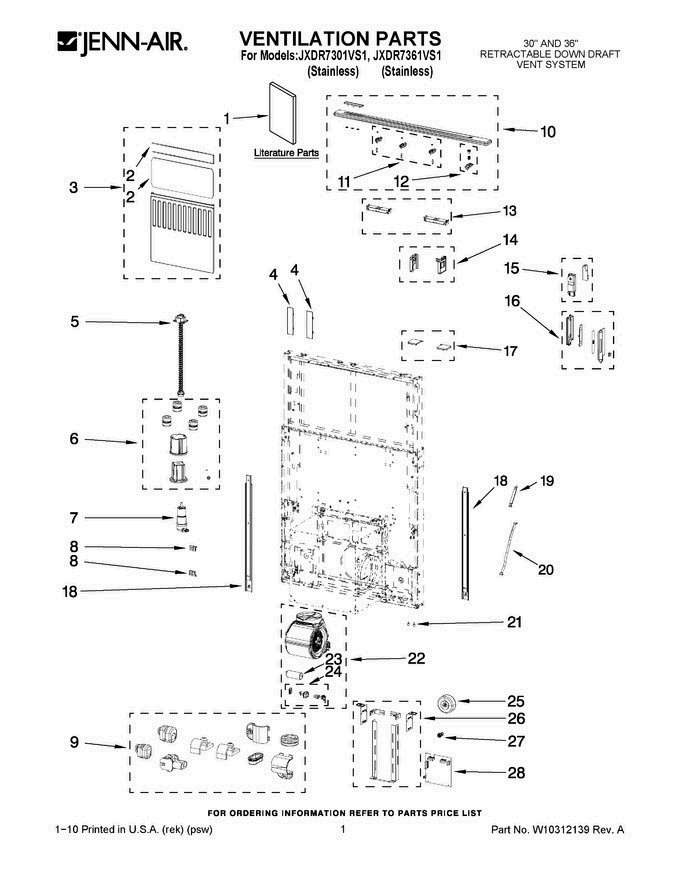 01 - Ventilation Parts Diagram and Parts List for JXDR7361VS1  Jenn-Air Range Hood