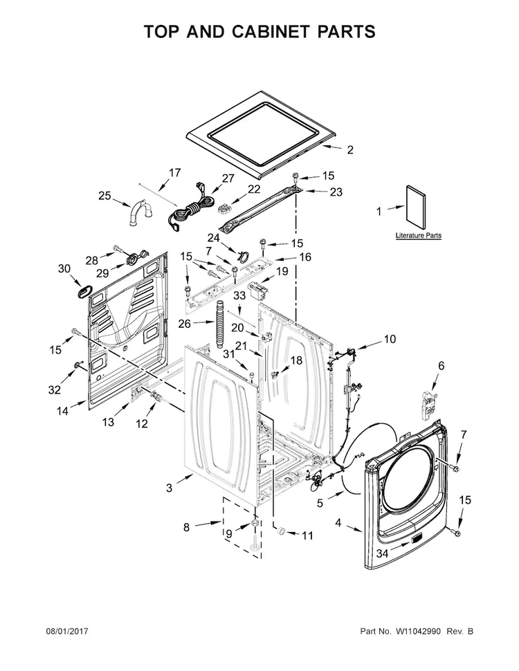 Top And Cabinet Parts Diagram and Parts List for MHW3500FW1  Maytag Washer