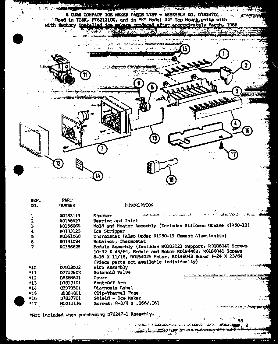 8 Cube Compact Ice Maker (ic3k/p7621310w) Diagram and Parts List for TLI20K-P7803249W  Amana Refrigerator
