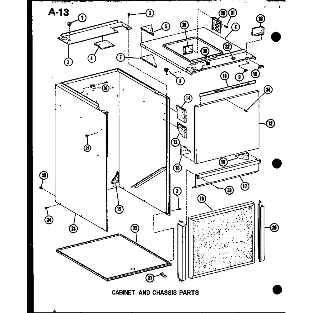 Cabinet And Chassis Parts 1 Diagram and Parts List for BBC3610M-B P67346-6C Amana Air Conditioner
