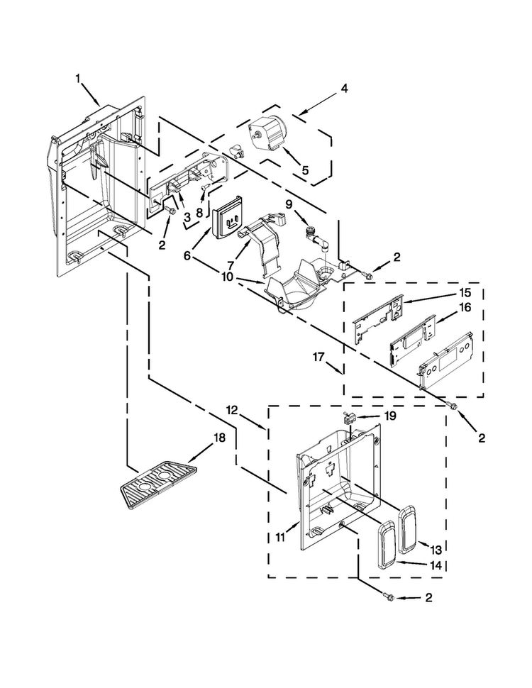 Dispenser Parts Diagram and Parts List for JS42SEDUDW14  Jenn-Air Refrigerator