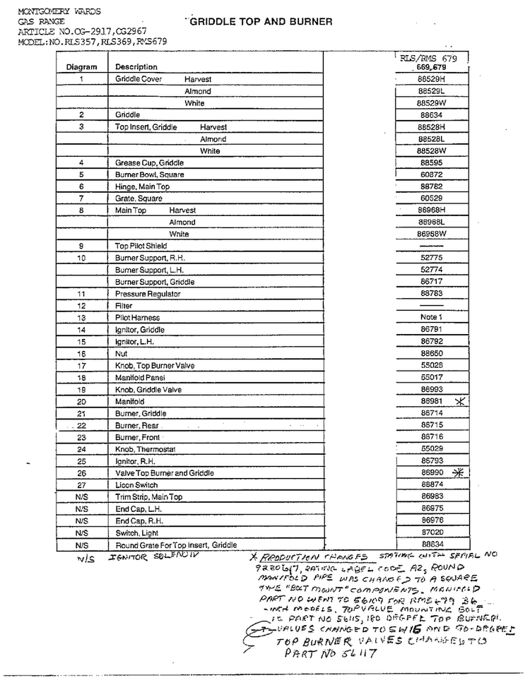 Griddle Top/burner Page 2 Diagram and Parts List for 2917  Amana Range