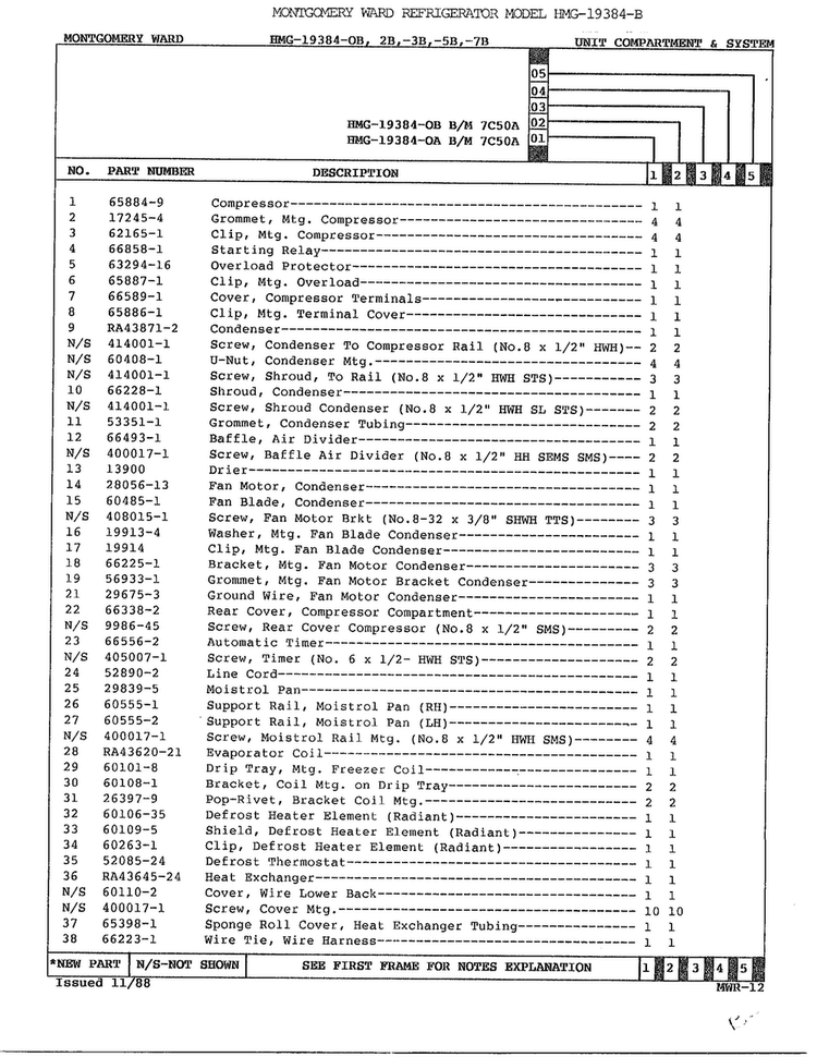Unit Compartment And System Page 2 Diagram and Parts List for 19384B  Admiral Refrigerator