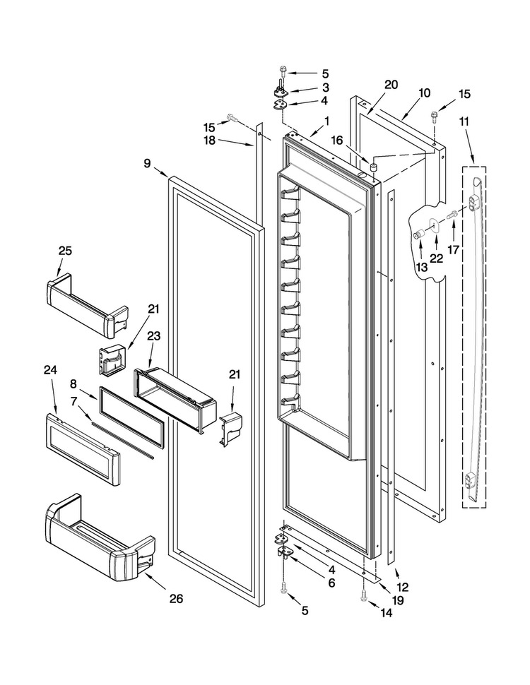 Refrigerator Door Parts Diagram and Parts List for JS42SEDUDW00  Jenn-Air Refrigerator