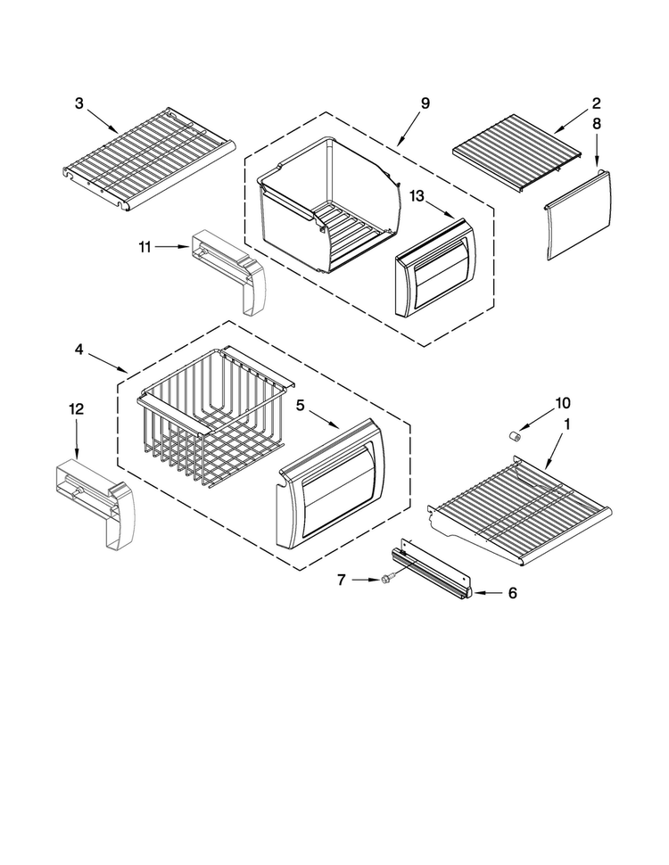 Freezer Shelf Parts Diagram and Parts List for JS48NXFXDW00  Jenn-Air Refrigerator