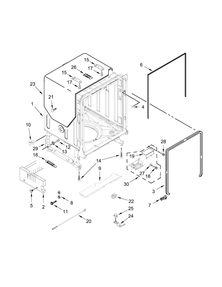 Tub And Frame Parts Diagram and Parts List for MDB8969SDE3  Maytag Dishwasher