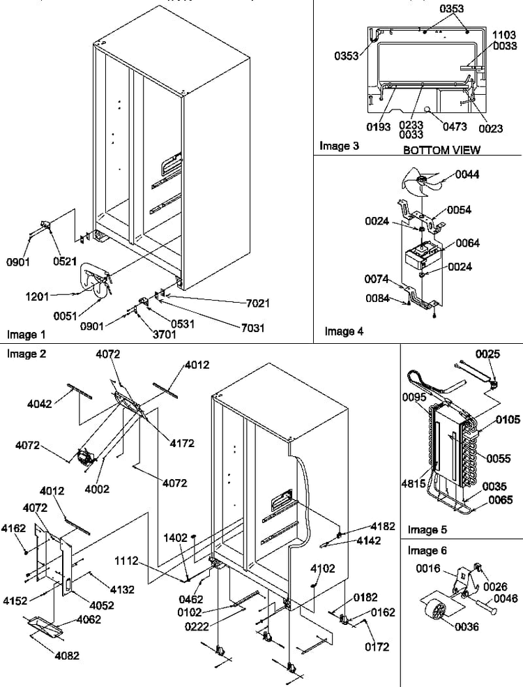 Drain System, Rollers, And Evaporator Assy Diagram and Parts List for SBD20S4L-P1190007WL  Amana Refrigerator