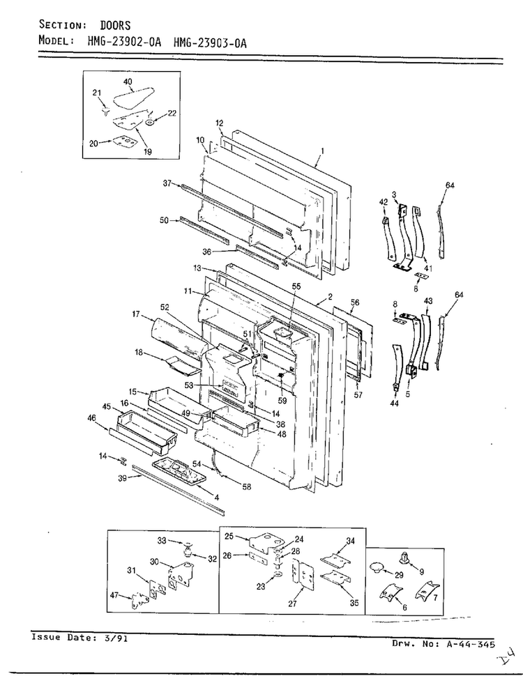 Doors Diagram and Parts List for 23903-0A  Admiral Refrigerator